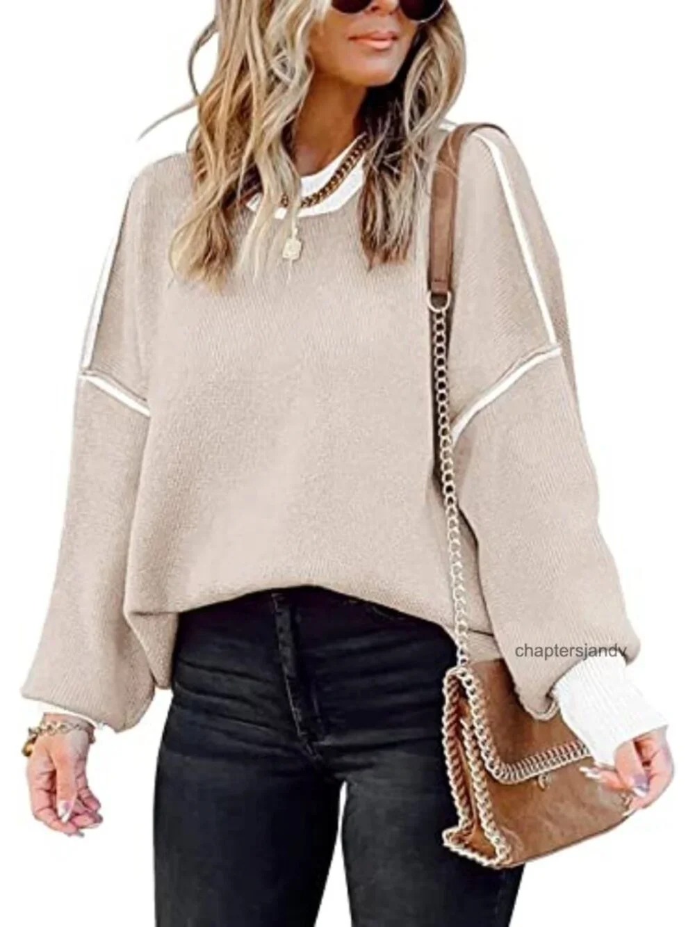 Womens Oversized Viscose Nylon Turtleneck Sweater Colorblock Knit Pullover